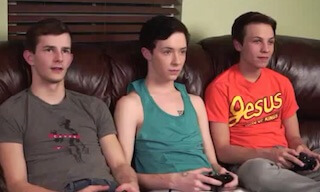 Playstation twinks end up fucking in threesome