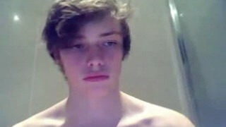 Gorgeous Teen Boy cums in the bathroom on webcam