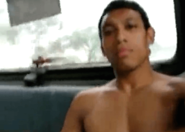 Hot latino boy jerks off and cums in public bus