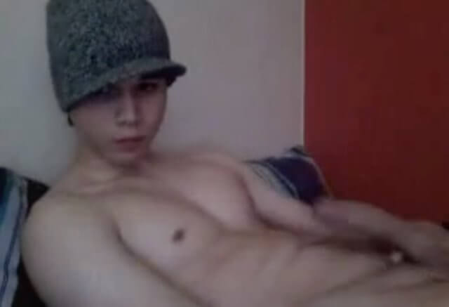 Teen boy wanks until he shoots his load on cam