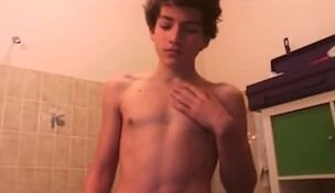 Boy doing cam show in the bathroom