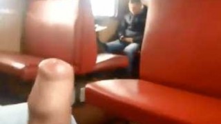 Exhibitionist twink cums huge on train with people around