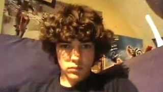 Cute curly hair teen boy strips, jerks off and cums