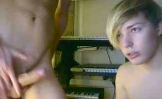 Gay couple of blond boys have some hot fun online