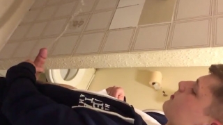 Teen boy cums while pissing, filmed by friend