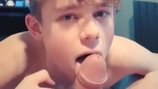Teen blond pretty 18yo boy sucking cock in amateur bj video