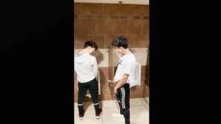 <strong>Hot twinks fucking in public toilet, risking getting caught</strong>